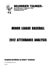 MINOR LEAGUE BASEBALL 2012 ATTENDANCE ANALYSIS Compiled and Written by David P. Kronheim [removed] © 2013