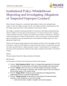 OFFICE OF COMPLIANCE  .......................................... Institutional Policy: Whistleblower (Reporting and Investigating Allegations