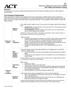 Summary of Requirements–Paper Testing  ACT State and District Testing Overview This document is a summary of staff and facility requirements. It will help choose staff and rooms for ACT State and District Testing.