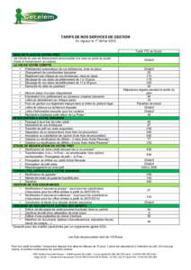 TARIFS DE NOS SERVICES DE GESTION e En vigueur le 1 février 2015 Tarifs TTC en Euros MISE EN PLACE DE VOTRE PRÊT