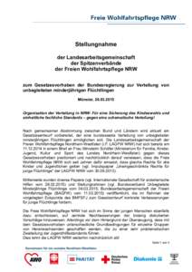 Stellungnahme der Landesarbeitsgemeinschaft der Spitzenverbände der Freien Wohlfahrtspflege NRW zum Gesetzesvorhaben der Bundesregierung zur Verteilung von unbegleiteten minderjährigen Flüchtlingen