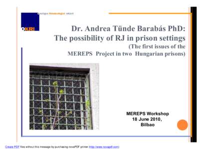 Dr. Andrea Tünde Barabás PhD: The possibility of RJ in prison settings (The first issues of the MEREPS Project in two Hungarian prisons)  MEREPS Workshop