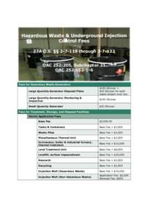 Hazardous Waste & Underground Injection Control Fees 27A O.S. §§ [removed]through[removed]OAC 252:205, Subchapter 21 OAC 252:[removed]