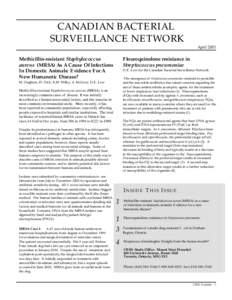 CANADIAN BACTERIAL SURVEILLANCE NETWORK April 2001 Methicillin-resistant Staphylococcus aureus (MRSA) As A Cause Of Infections