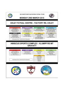 2015 SOUTH EAST QLD SCHOOL FUTSAL TITLES  MONDAY 2ND MARCH 2015 OXLEY FUTSAL CENTRE - FACTORY RD, OXLEYBOYS GP1 Robina SHS 12s