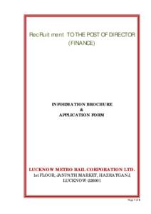 RecRuitment TO THE POST OF DIRECTOR (FINANCE) INFORMATION BROCHURE & APPLICATION FORM