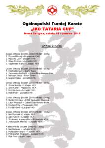 Ogólnopolski Turniej Karate „IKO TATARIA CUP” Nowa Sarzyna, sobota 14 czerwiec 2014 WYNIKI KUMITE Dzieci, chłopcy (rocznik 2005 i młodsi[removed]kg