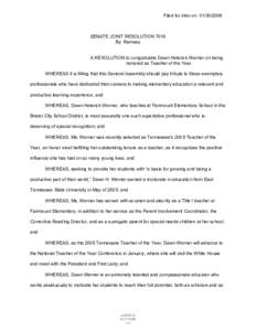 Filed for intro on[removed]SENATE JOINT RESOLUTION 7016 By Ramsey  A RESOLUTION to congratulate Dawn Heterick Werner on being