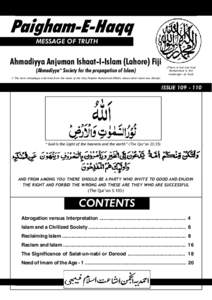 Issue[removed]Paigham-E-Haqq MESSAGE OF TRUTH  Ahmadiyya Anjuman Ishaat-I-Islam (Lahore) Fiji