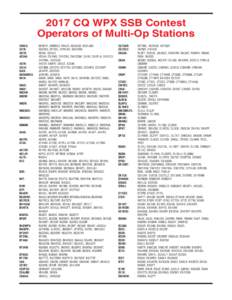 2017 CQ WPX SSB Contest Operators of Multi-Op Stations 3V8SS: 3Z1K: 4D1R: 4E34A: