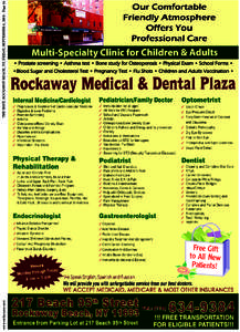 THE WAVE, ROCKAWAY BEACH, NY, FRIDAY, SEPTEMBER 4, [removed]Page 84  • Prostate screening • Asthma test • Bone study for Osteoporosis • Physical Exam • School Forms • •Blood Sugar and Cholesterol Test • Pre