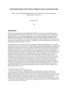 Instructional Guide on the Women’s Empowerment in Agriculture Index Sabina Alkire, Hazel Malapit*, Ruth Meinzen-Dick, Amber Peterman, Agnes Quisumbing, Greg Seymour, and Ana Vaz1 March 8, 2013