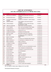 LIST OF ATTENDEES XXV FIG CONGRESS, KUALA LUMPUR, MALAYSIA NAME ORGANISATION  COUNTRY