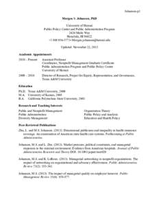 Johansen-p1 Morgen S. Johansen, PhD University of Hawaii Public Policy Center and Public Administration Program 2424 Maile Way Honolulu, HI 96822