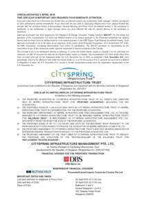 CIRCULAR DATED 2 APRIL 2015 THIS CIRCULAR IS IMPORTANT AND REQUIRES YOUR IMMEDIATE ATTENTION. If you are in any doubt as to the action you should take, you should consult your stockbroker, bank manager, solicitor, accoun