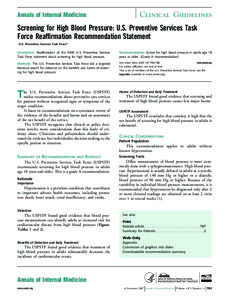 Screening for High Blood Pressure: USPSTF Reaffirmation Recommnedation Statement