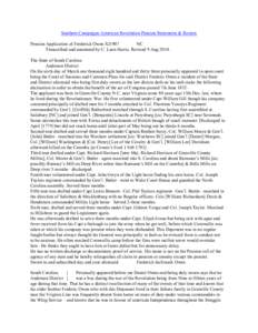 Southern Campaigns American Revolution Pension Statements & Rosters Pension Application of Frederick Owen S21907 NC Transcribed and annotated by C. Leon Harris. Revised 9 Aug[removed]The State of South Carolina Anderson Di