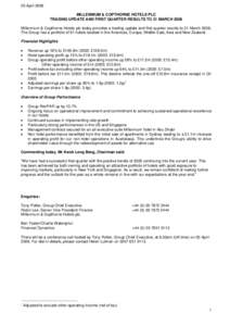 20 April 2006 MILLENNIUM & COPTHORNE HOTELS PLC TRADING UPDATE AND FIRST QUARTER RESULTS TO 31 MARCH 2006 Millennium & Copthorne Hotels plc today provides a trading update and first quarter results to 31 MarchThe 