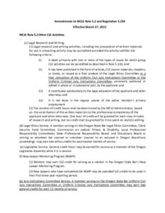 Amendments to MCLE Rule 5.2 and Regulation[removed]Effective March 27, 2013 MCLE Rule 5.2 Other CLE Activities[removed]c) Legal Research and Writing. (1) Legal research and writing activities, including the preparation of wr