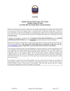 AGENDA  Regular Meeting of the Lompoc City Council Tuesday, October 15, 2013 City Hall, 100 Civic Center Plaza, Council Chambers