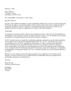 February 1, 1993 Barry Schwartz 1520 Sixth Avenue San Diego, CA[removed]Re: Voting Rights (Your January 3, 1993, Letter) Dear Mr. Schwartz: