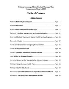 National Summary of State Medicaid Managed Care   Programs as of July 1, 2011 Table of Contents