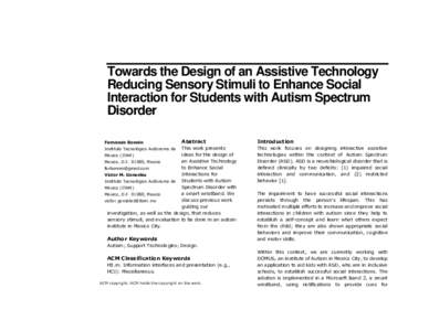 Towards the Design of an Assistive Technology Reducing Sensory Stimuli to Enhance Social Interaction for Students with Autism Spectrum Disorder Fernanda Bonnin