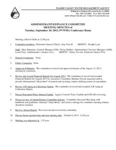 PAJARO VALLEY WATER MANAGEMENT AGENCY 36 BRENNAN STREET  WATSONVILLE, CATEL: FAX: email:   http://www.pvwma.dst.ca.us  ADMINISTRATIVE/FINANCE COMMITTEE