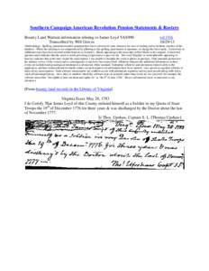 Southern Campaign American Revolution Pension Statements & Rosters Bounty Land Warrant information relating to James Loyd VAS990 Transcribed by Will Graves vsl 1VA[removed]
