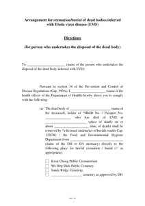 Arrangement for cremation/burial of dead bodies infected with Ebola virus disease (EVD) Directions