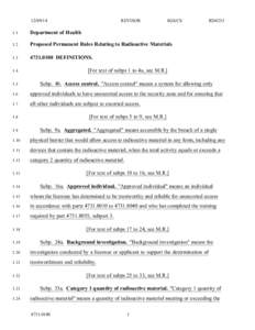 Department of Health Proposed Permanent Rules Relating to Radioactive Materials