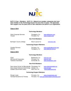 NJTC 15 Year + Members – NJTC 15 + Network are member companies who have been member of the Technology Council for more than 15 years. We appreciate their support over the years and for their dedication and belief in o