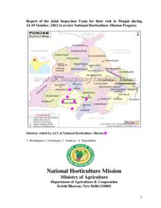 Report of the Joint Inspection Team for their visit to Punjab duringOctober, 2012 to review National Horticulture Mission Progress Districts visited by J.I.T of National Horticulture Mission 1. Hoshiarpur 2. Gurda