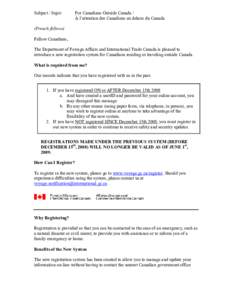 Subject / Sujet:  For Canadians Outside Canada / À l’attention des Canadiens en dehors du Canada  (French follows)
