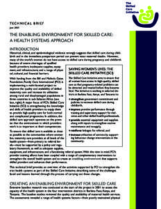 TECHNICAL BRIEF June 2005 THE ENABLING ENVIRONMENT FOR SKILLED CARE: A HEALTH SYSTEMS APPROACH INTRODUCTION