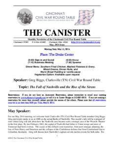 ______________________________________________________________________________  THE CANISTER Monthly Newsletter of the Cincinnati Civil War Round Table Cincinnati CWRT P. O. Box[removed]