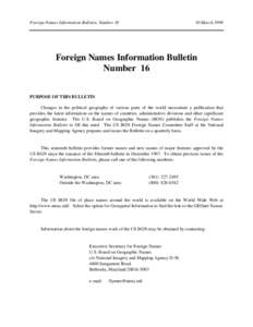 Foreign Names Information Bulletin, Number[removed]March 1998 Foreign Names Information Bulletin Number 16