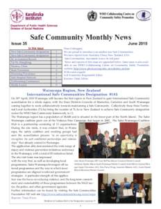 Department of Public Health Sciences Division of Social Medicine Issue 35  Safe Community Monthly News