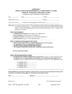 APPENDIX I APPLICATION FOR PROFESSIONAL ACHIEVEMENT AWARD (Article 38 – Professional Achievement Awards) Foothill-De Anza Community College District Date: ____/____/____