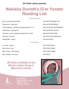 DC Public Library presents  Nekisha Durrett’s O’er Yonder Reading List In Popular Division Best in American Comics Series