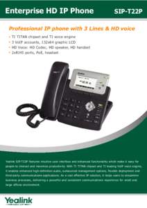 Enterprise HD IP Phone  SIP-T22P Professional IP phone with 3 Lines & HD voice TI TITAN chipset and TI voice engine
