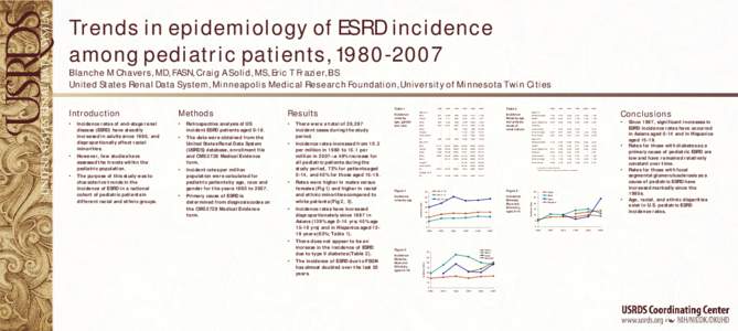 Trends in epidemiology of ESRD incidence among pediatric patients, [removed]Blanche M Chavers, MD, FASN, Craig A Solid, MS, Eric T Frazier, BS United States Renal Data System, Minneapolis Medical Research Foundation, Un