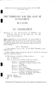 [Extract from Commonwealth of Australia Gazette, No. 112, dated 2nd October, [removed]THE TERRITORY FOR THE SEAT OF GOVERNMENT. No. 6 of 1919.