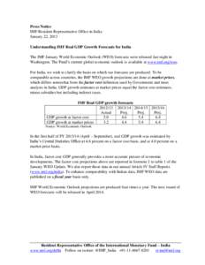 Press Notice IMF Resident Representative Office in India January 22, 2013 Understanding IMF Real GDP Growth Forecasts for India The IMF January World Economic Outlook (WEO) forecasts were released last night in Washingto