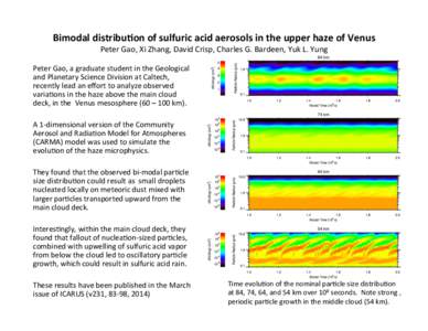 Bimodal	
  distribu.on	
  of	
  sulfuric	
  acid	
  aerosols	
  in	
  the	
  upper	
  haze	
  of	
  Venus	
   Peter	
  Gao,	
  Xi	
  Zhang,	
  David	
  Crisp,	
  Charles	
  G.	
  Bardeen,	
  Yuk	
  