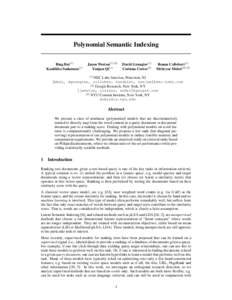 Polynomial Semantic Indexing Bing Bai(1) Kunihiko Sadamasa(1) Jason WestonYanjun Qi(1)