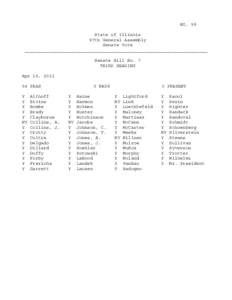 NO. 59 State of Illinois 97th General Assembly Senate Vote ___________________________________________________________________ Senate Bill No. 7