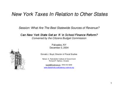 New York Taxes In Relation to Other States Session: What Are The Best Statewide Sources of Revenue? Can New York State Get an ‘A’ in School Finance Reform? Convened by the Citizens Budget Commission Palisades, NY Dec