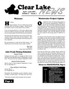 Clear Lake April - June 2001 Volume 2 - Issue 2 Welcome
