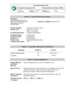 Sagent Pharmaceuticals, Inc.  Cefepime for Injection, USP Material Safety Data Sheet (MSDS)